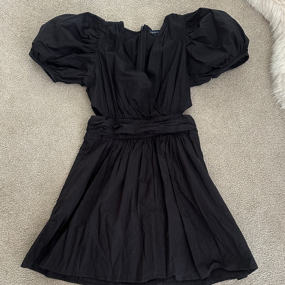 French Connection Black Mini Dress with Puff Sleeves